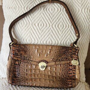 Brahmin Vintage Leather Shoulder Bag in Toasted Almond w/ Turn Lock Charm